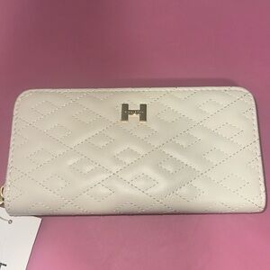 NEW Halston cream leather zip around wallet